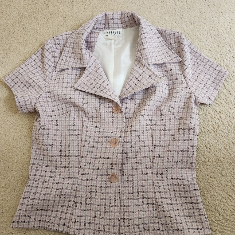 Forever 21 Pink Purple Plaid Short Sleeve Blazer